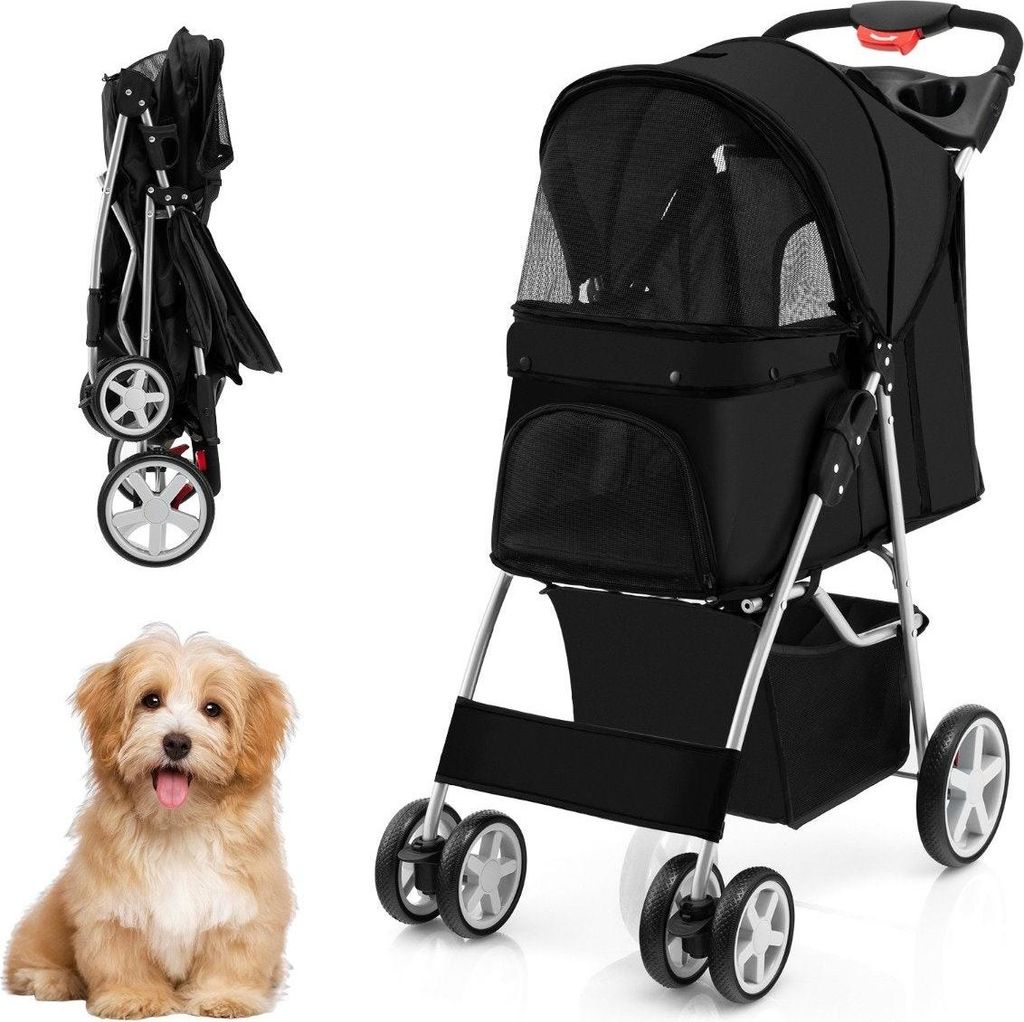 Hundewagen Haustiere Buggy bis 15 kg 81 x 45 x 101 cm Schwarz