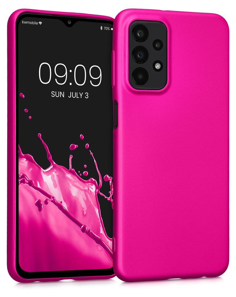 kwmobile Handyhülle für Samsung Galaxy A23 4G / 5G Hülle - Silikon Case metallisch schimmernd - Schutzhülle Cover - Metallic Pink