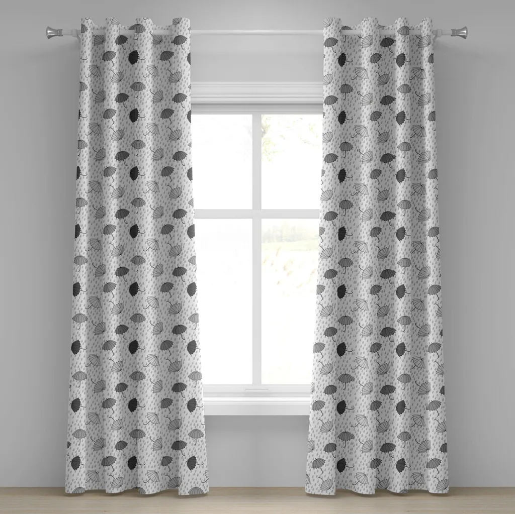 Rideau pour fenêtre salon motif abstrait gris et blanc 2 panneaux 280cm