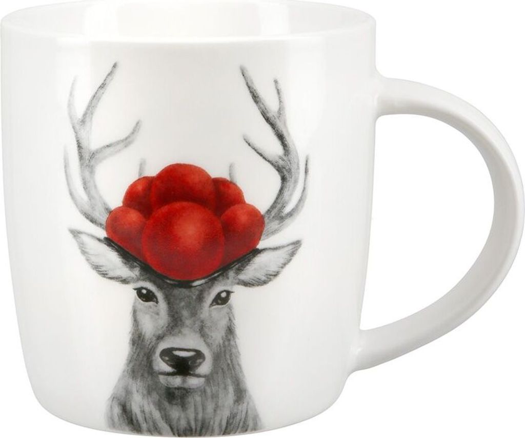 6er Set Porzellan Tasse "Hirsch mit Bollenhut" – Charmante Produktbild 