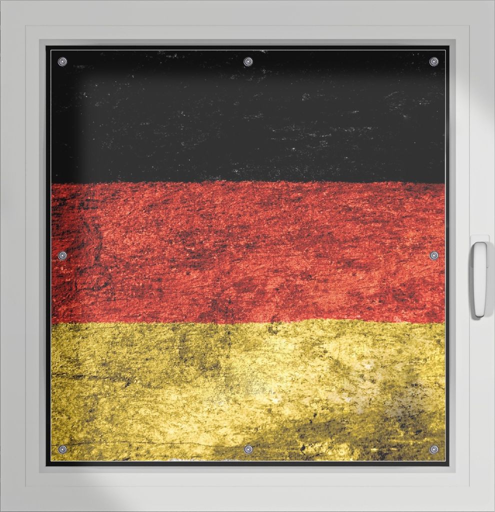 Wallario Lichtschutzbild, Dekorativer Sichtschutz Sonnenschutz 96 x 100 cm mit Motiv: Verwitterte Deutschland-Fahne in schwarz rot gold - Verdunklu...