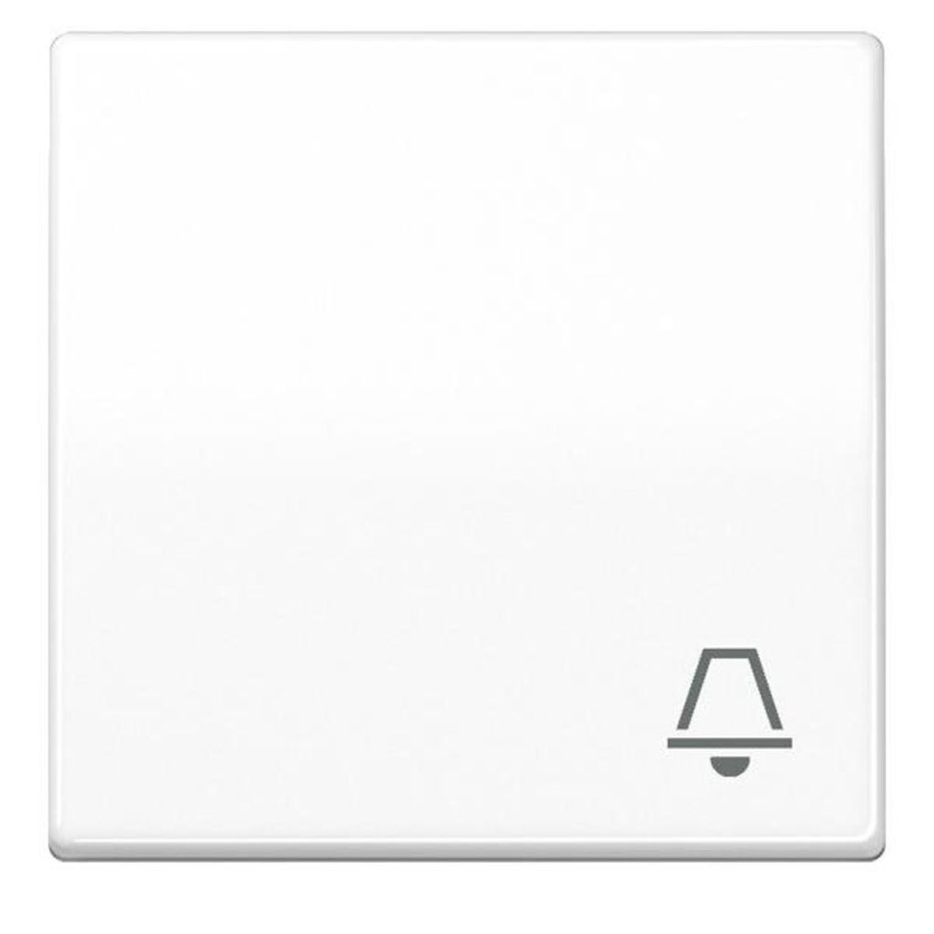 A white light switch with a bell symbol.