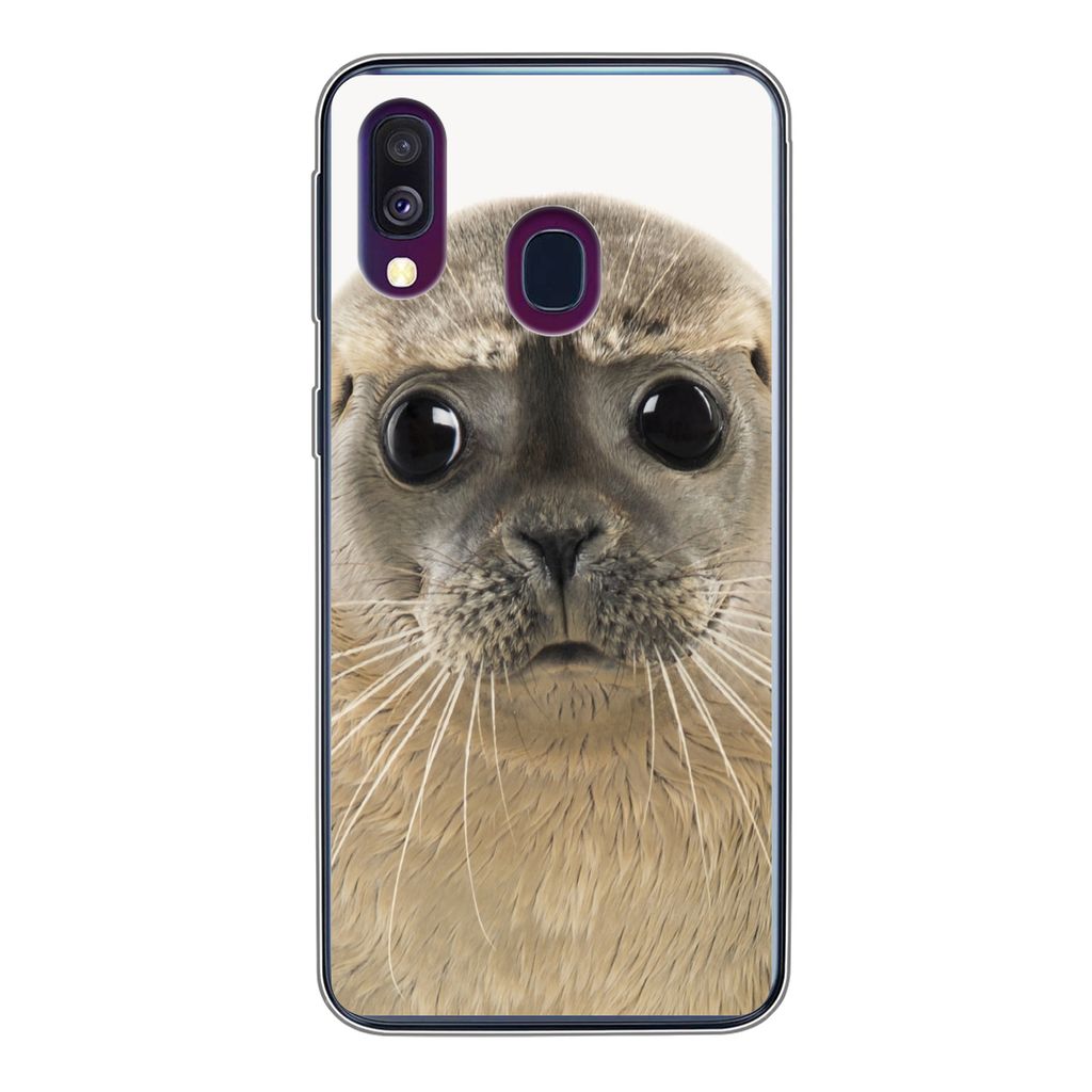 MuchoWow Handyhülle Schutzhülle Hülle für Samsung Galaxy A40 Jungen - Robbe - Kinder - Mädchen - Tiere Silikon Softcase Handy Hülle - Handy...
