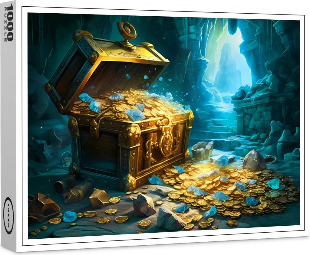 raxxa Premium-Puzzle "Treasure Chest in Cave Light Fantasy Painting", 1000 Teile