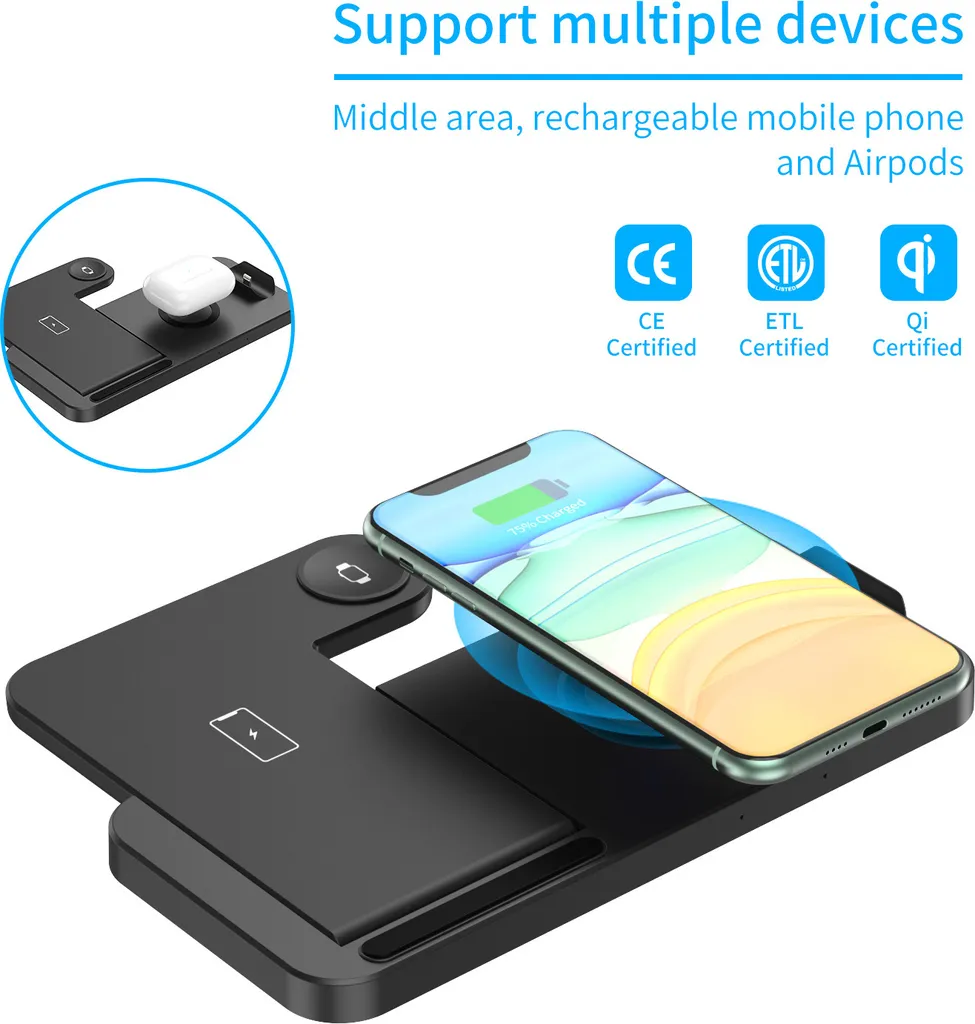 Station de charge rapide 4 en 1 compacte avec support noir - 3