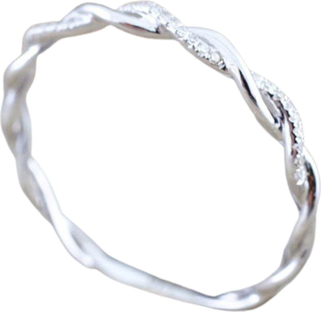 Damen-Ring, verdrehte Form, Strasssteine, Schmuck, exquisiter heller Glanz-Ring für Hochzeit-Silber,US 8