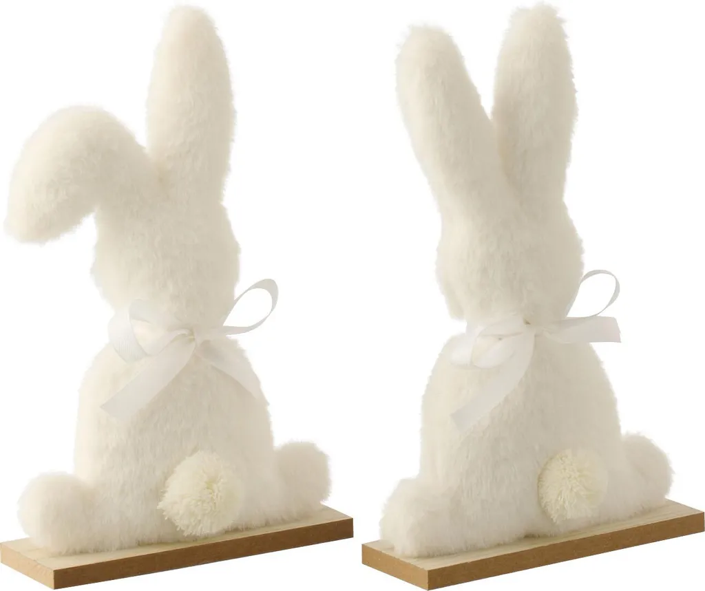 Déco Enfant Douce : Lapin J-Line Blanc en Polyester Lot de 2 Figurines