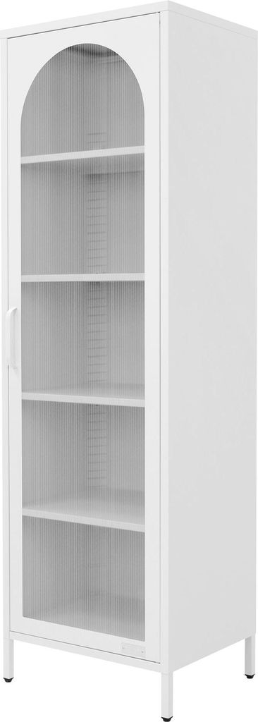 ML-Design Vitrinenschrank 45x145x35 cm, Weiß, Schmale Vitrine mit 5 Ablagen und 1 Tür Metallschrank aus Stahl, Aktenschrank Büroschrank Hochschrank