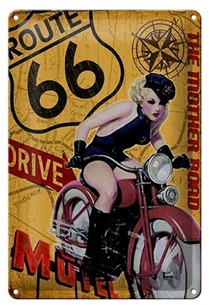 Blechschild Pin Up 20x30cm Route 66 the mother road Motel