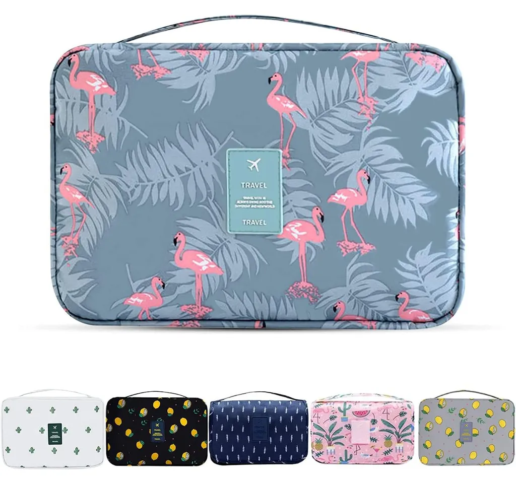 Trousse à cosmétiques pliable pour femme et fille motif Flamant Rose