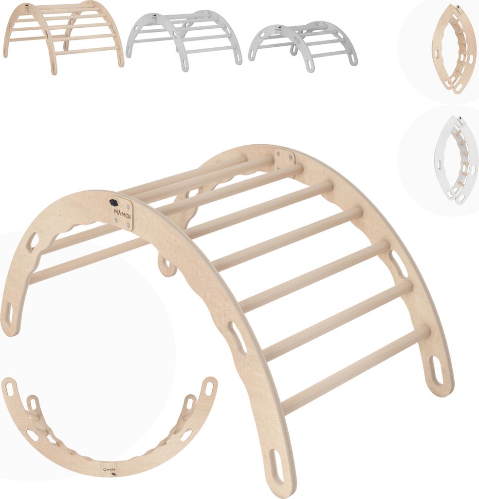 MAMOI Maxi Kletterbogen, Kletterdreieck, Baby klettern, Regenbogenwippe aus holz, Holzbogen für Kinder, Klettergerüst indoor ab 1/2/3 jahre