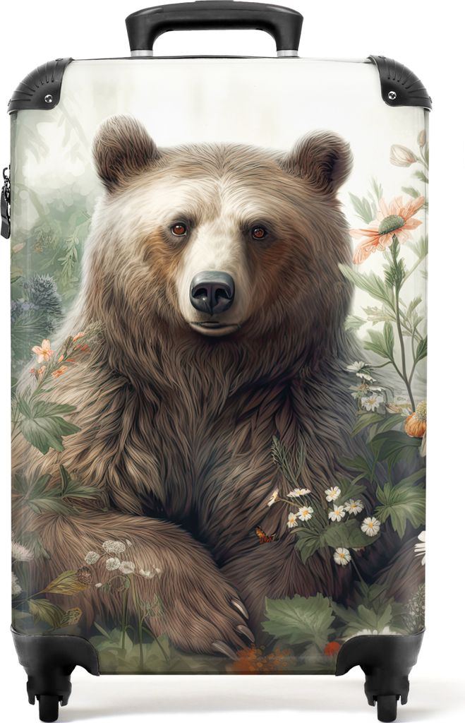 NoBoringSuitcases.com Koffer Handgepäck Trolley Rollkoffer Kleine Reisekoffer mit 4 Rollen - Braunbär - Wildtiere - Blumen - Pflanzen - Cabin S...