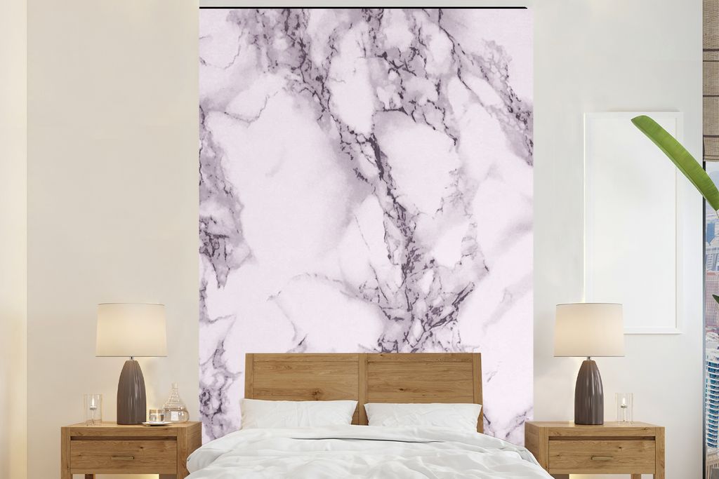 MuchoWow Fototapete für Wohnzimmer oder Schlafzimmer Wandtapete Vinyl Motivtapete Marmor - Rosa - Schwarz - 200x300 cm - Wanddekorationen