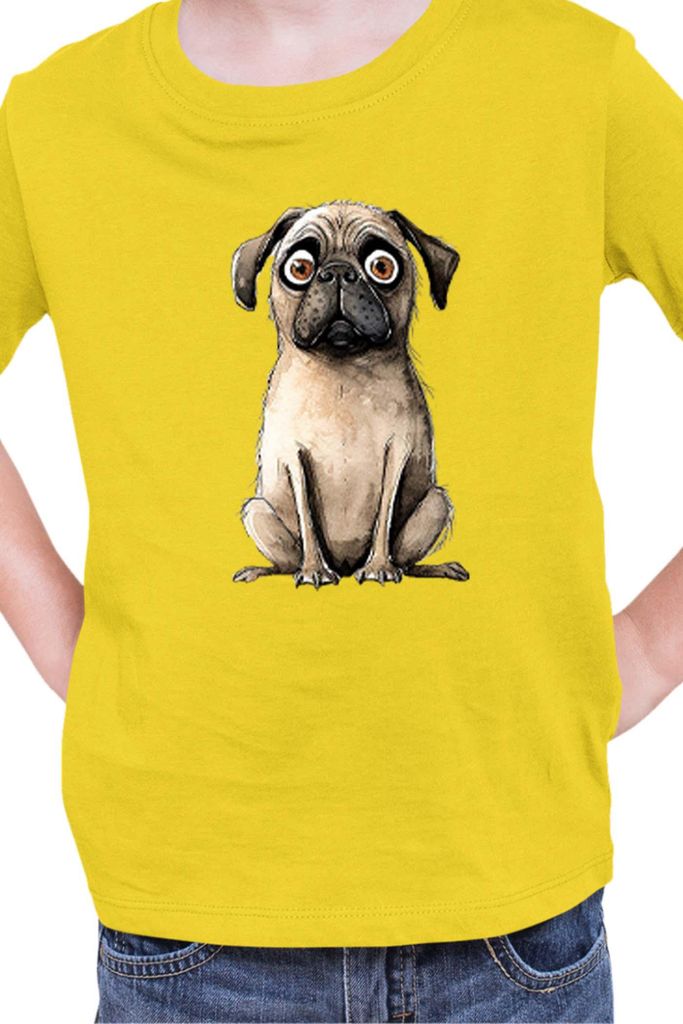 Kinder T-Shirt Funny Dogs Breeds Pug Dog Breed 020, 7-8 Jahr - 128 / Gelb