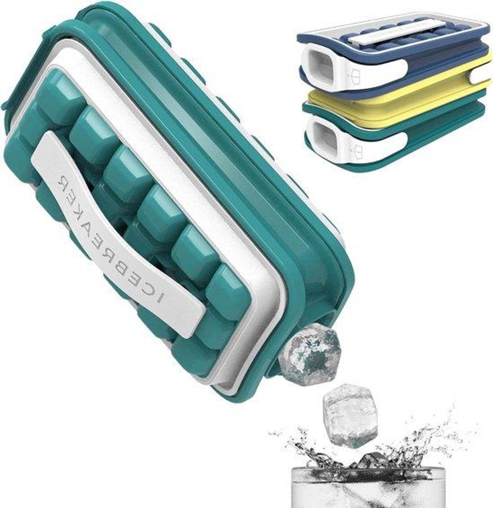 Eiswürfelbehälter aus Silikon mit Deckel, 18 Würfel, blau, für Gefrierbox