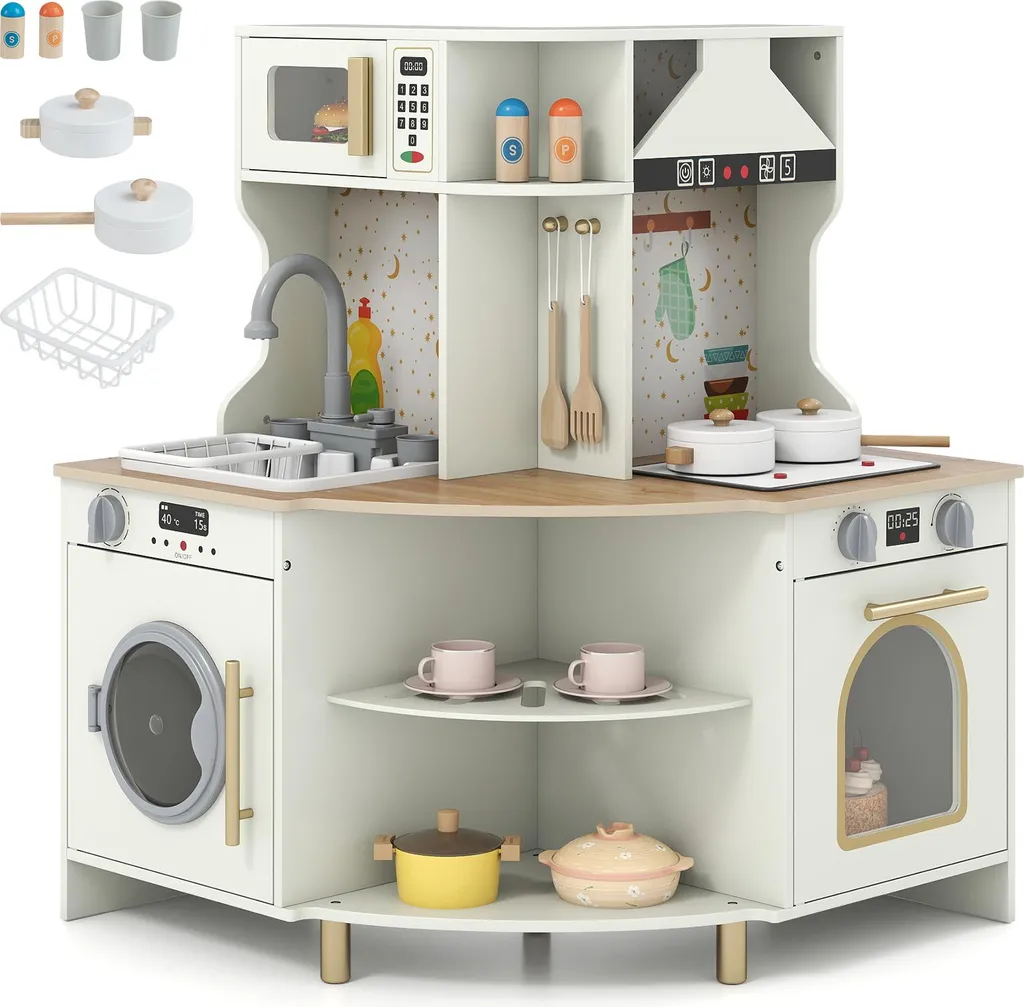 Cuisine enfant avec micro-ondes et évier interactif double face 105cm