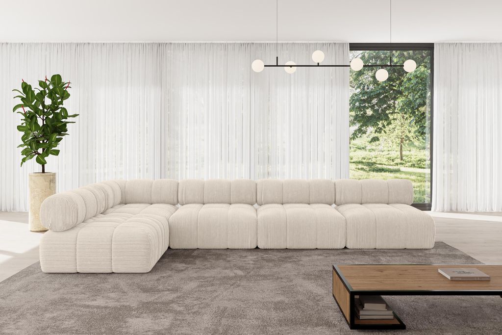ALTDECOR Modulares Sofa Ecksofa in L-Form - Samaro-L3 - 380x190x70 cm Beige universal, links/rechts Corner modular Sofa Eckcouch Couch Wohnlandscha...