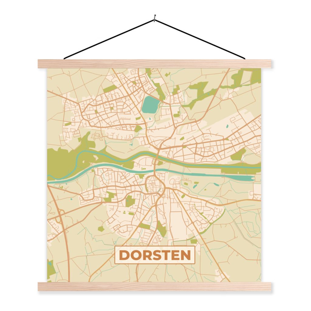 MuchoWow Textilposter Dorsten - Karte - Stadtplan - Vintage 40x40 cm mit holzfarbenen Rahmen - Posterleiste