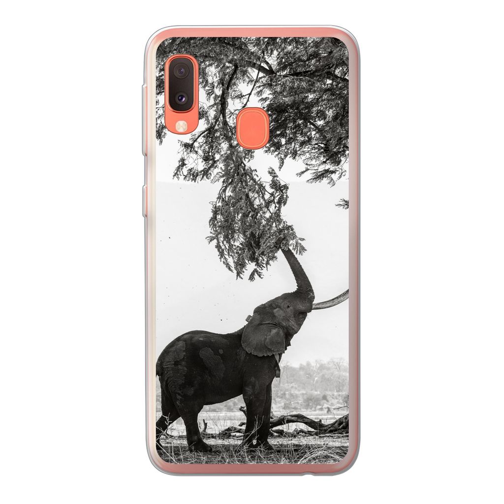 MuchoWow Handyhülle Schutzhülle Hülle für Samsung Galaxy A20e Elefant - Baum - Tiere - Schwarz und weiß Silikon Softcase Handy Hülle - Abde...