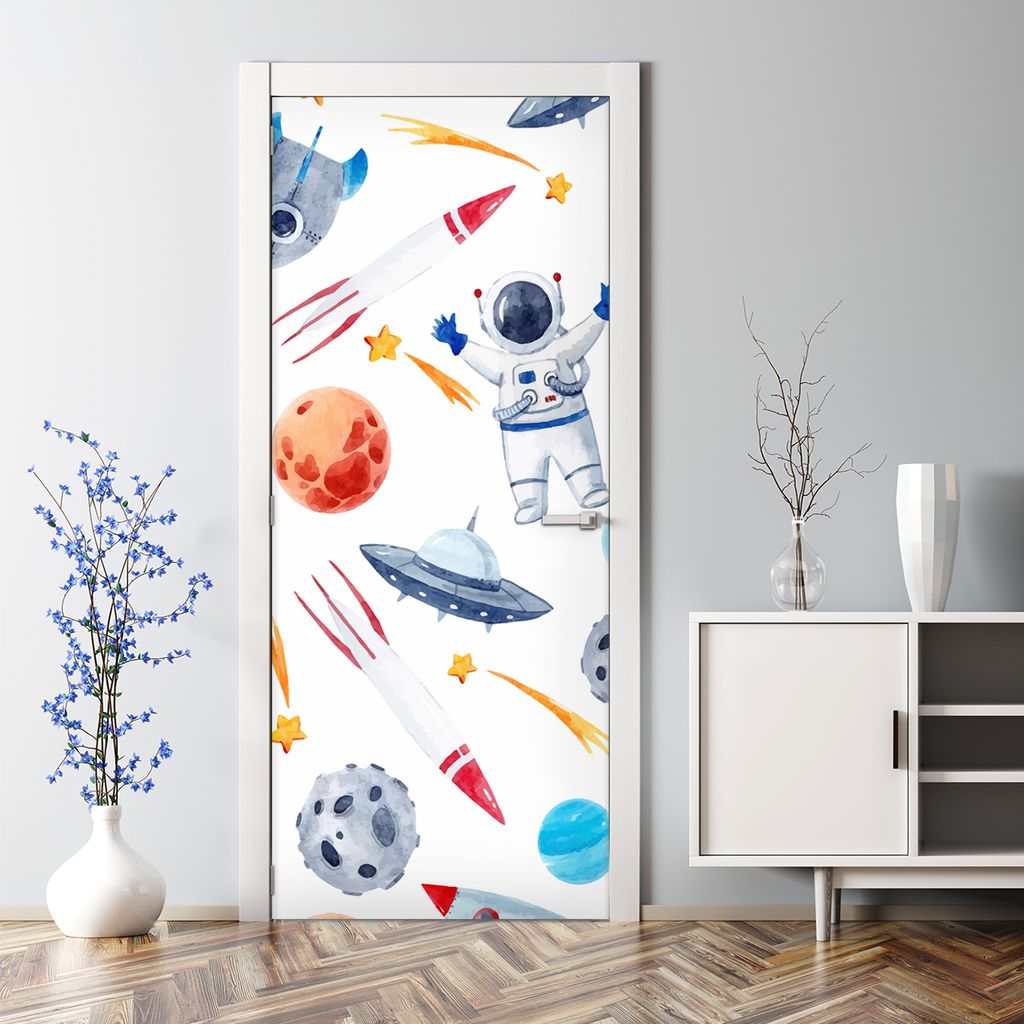 Dekorative Aufkleber Türtapete selbstklebend Tattoo Klebefolie Bunte Planeten 70 x 200 cm