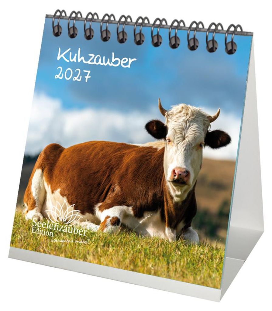 Kuhzauber Tischkalender 10x10cm für 2027 Kühe Rind Kalb - Produktbild 
