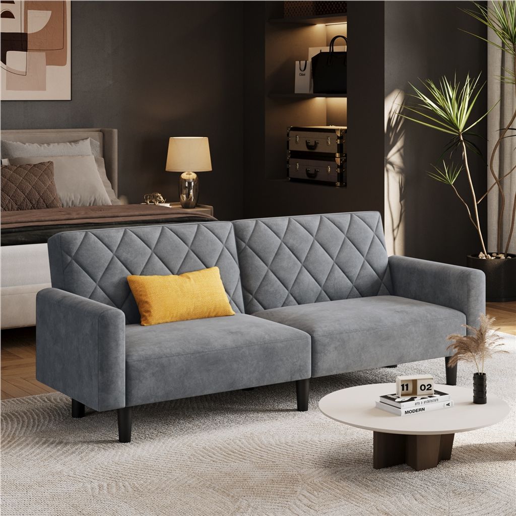 Yaheetech 2 Sitzer Sofa Couch mit Schlaffunktion 159cm Sofabett aus Samtstoff 140 5 94 cm Liegeflache fur Wohnzimmer Dunkelgrau