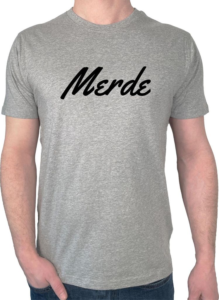 Huuraa Herren T-Shirt Merde französisch Schriftzug S Sport Grey Bio Baumwolle Fairtrade Herrenshirt Geschenkidee