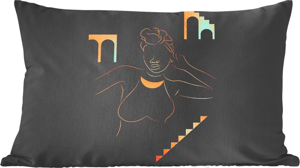 MuchoWow Zierkissen Sofakissen Wohnzimmer Dekokissen 50x30 cm Frau - Gold - Strichzeichnung - Wohnzimmerdekoration - Polster mit Photo