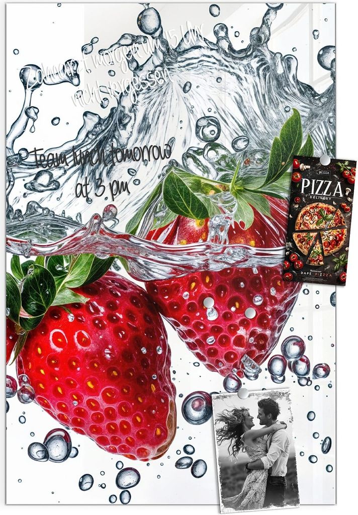 Magnettafel 60x90cm Pinnwand Whiteboard beschreibbar - Erdbeeren im Wasser