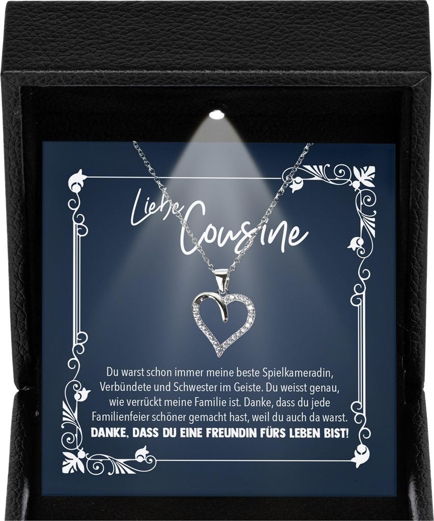 22Feels Liebe Cousine Geschenk Mädchen Schmuck - Silber 925/000 Herz Halskette Frauen Damen - Geburtstag Idee Weihnachten Teenager Schulabschluss ...