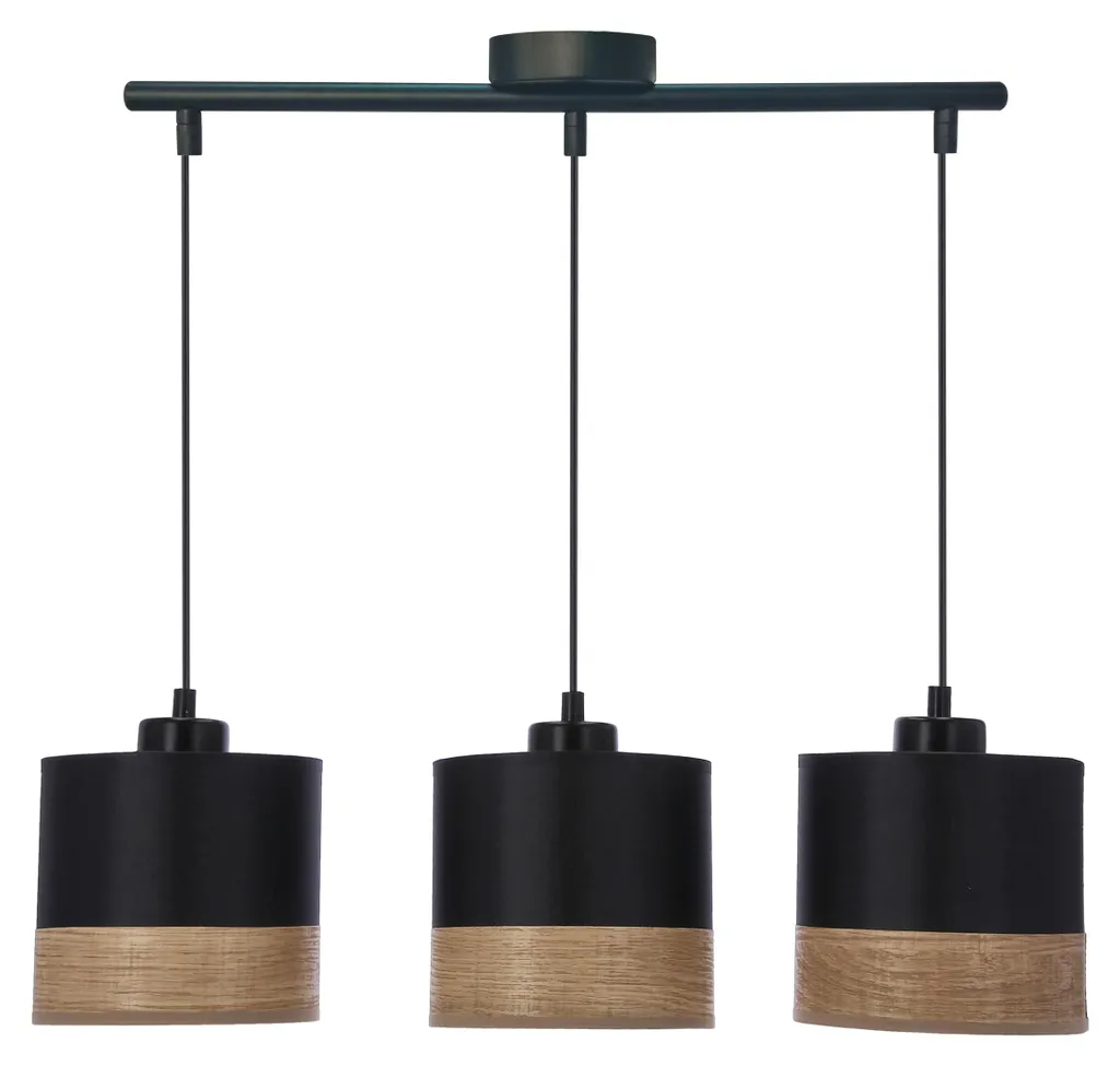 Lustre Plafonnier Scandinave PORTO Noir et Bois pour Salon et Séjour