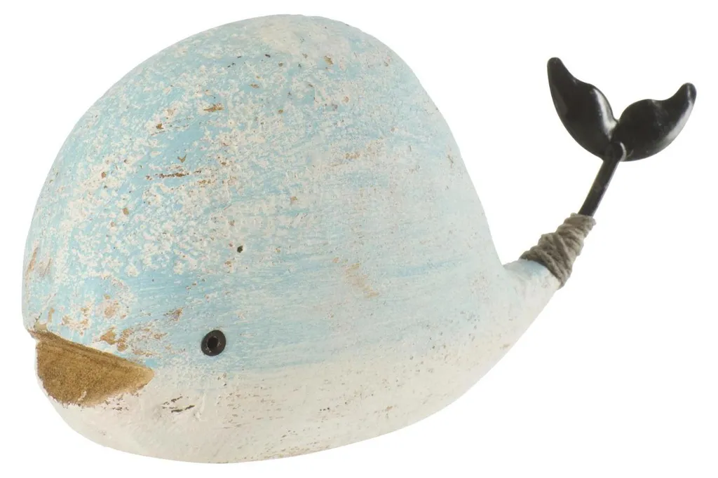 Figurine baleine bois J-Line Wal blanc bleu pour déco marine salon