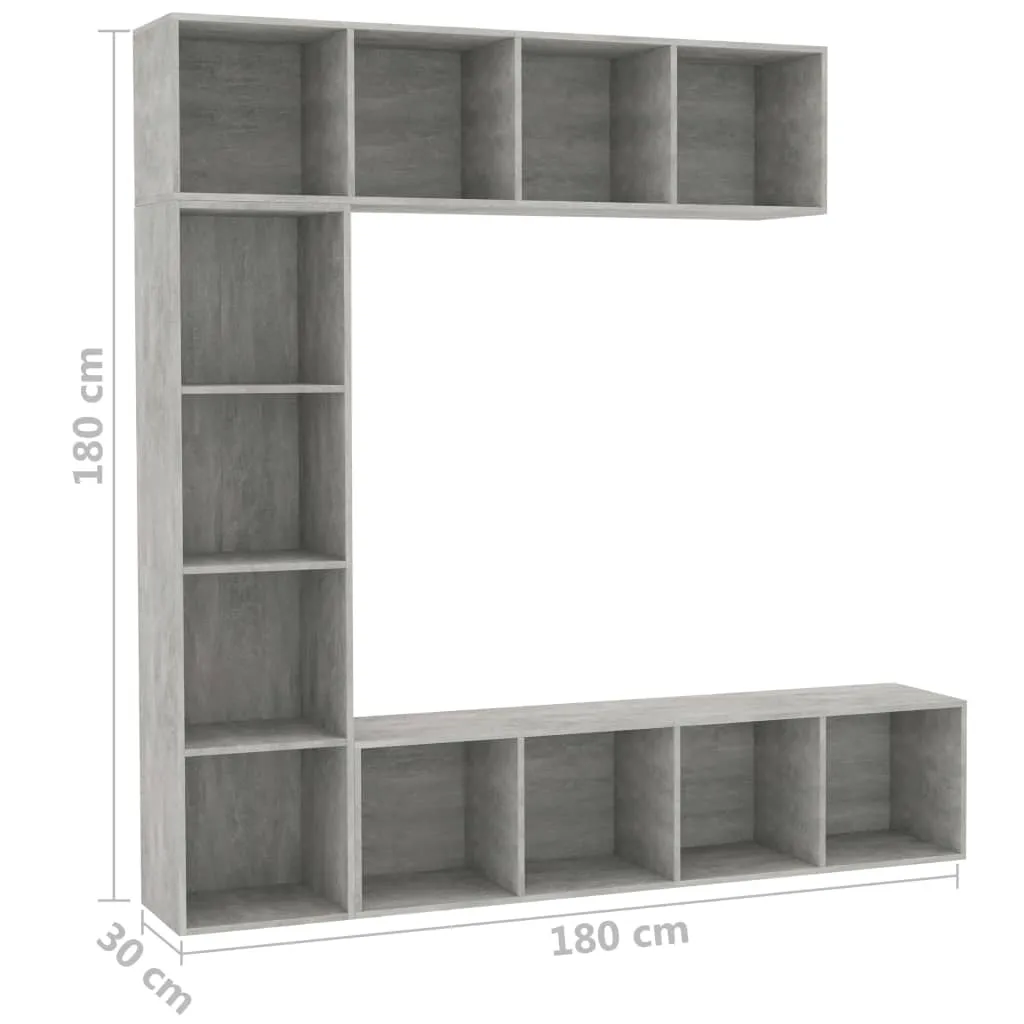 Ensemble Bibliothèque et Support TV Gris Béton pour Optimiser son Salon - 6