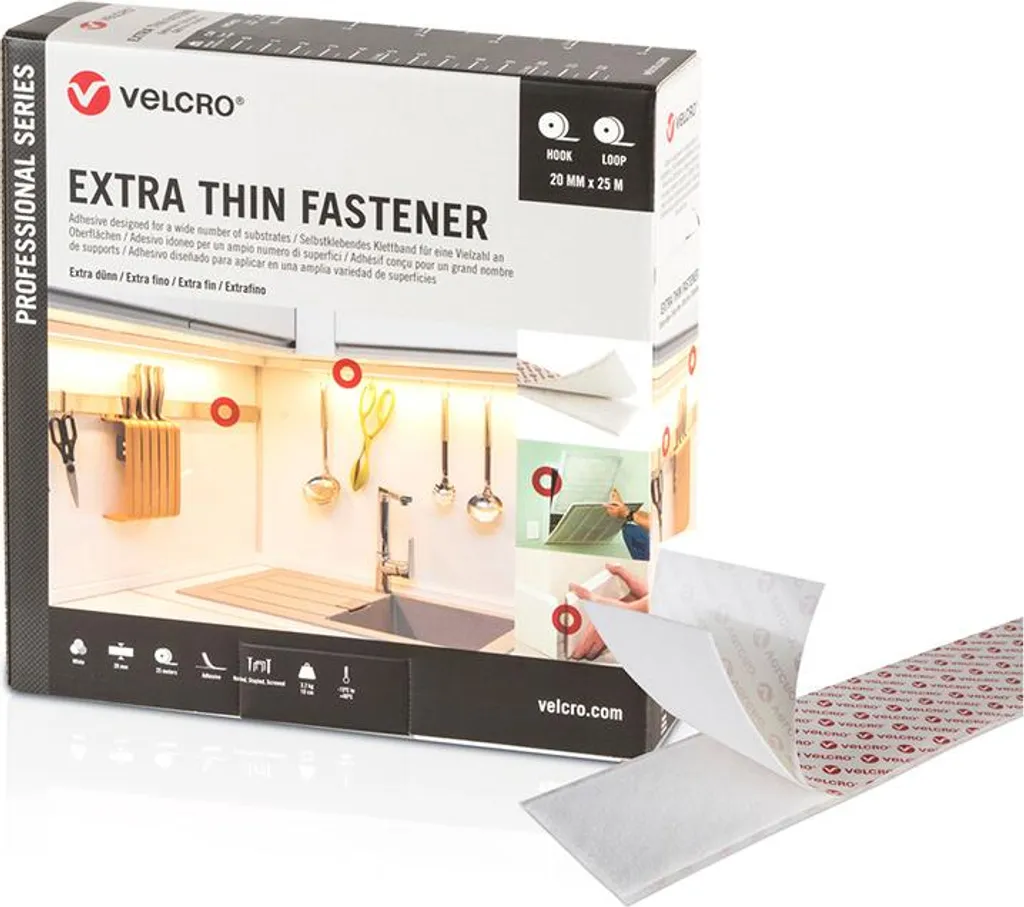 Bande Auto-Agrippante Extra Fine Velcro® pour Fixation Invisible 5m