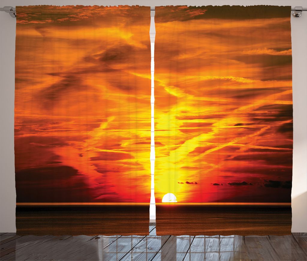 ABAKUHAUS Orange Rustikaler Gardine, Sonnenuntergang über Horizont Meer, Schlafzimmer Kräuselband Vorhang mit Schlaufen und Haken, 280 x 245 cm, ...