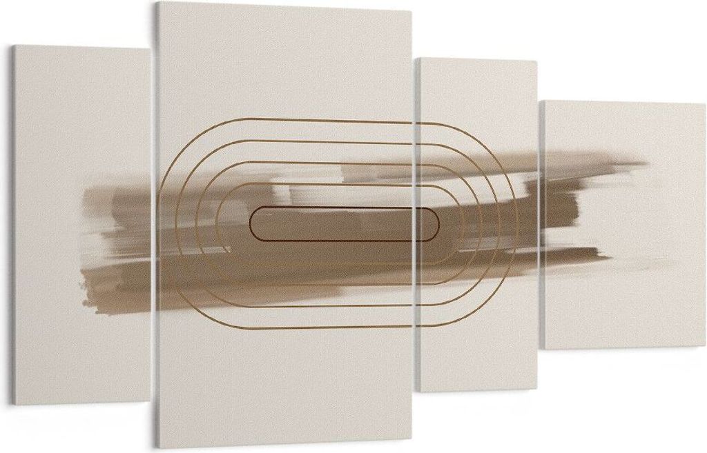 Bild auf Leinwand - Leinwandbild - 4 Teile - Abstraktion Oval Braun - 120x70cm - Wand Bild - Wanddeko - Wandbilder - Leinwanddruck - Bilder - Wandd...
