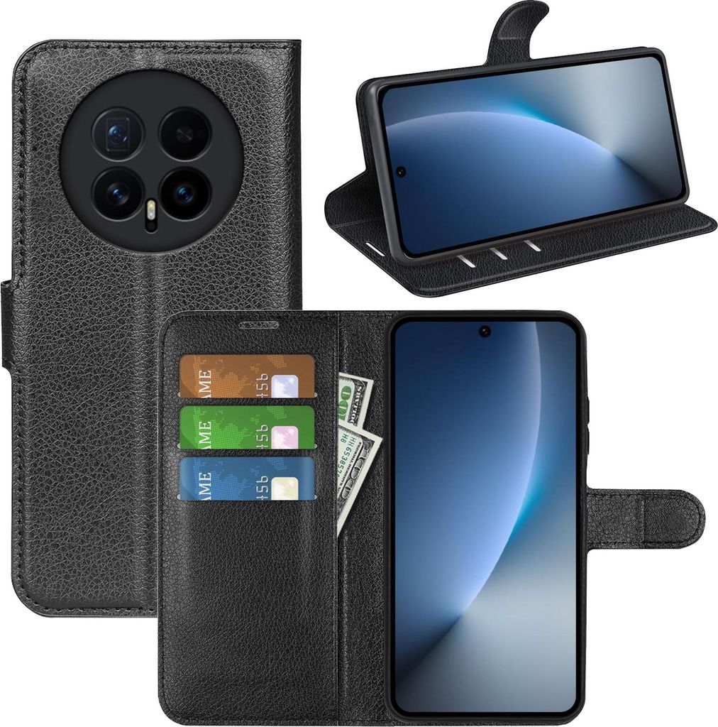 Kunstleder Hülle für Honor Magic 8 Flip Book Wallet Kartenfächern Stand Schwarz