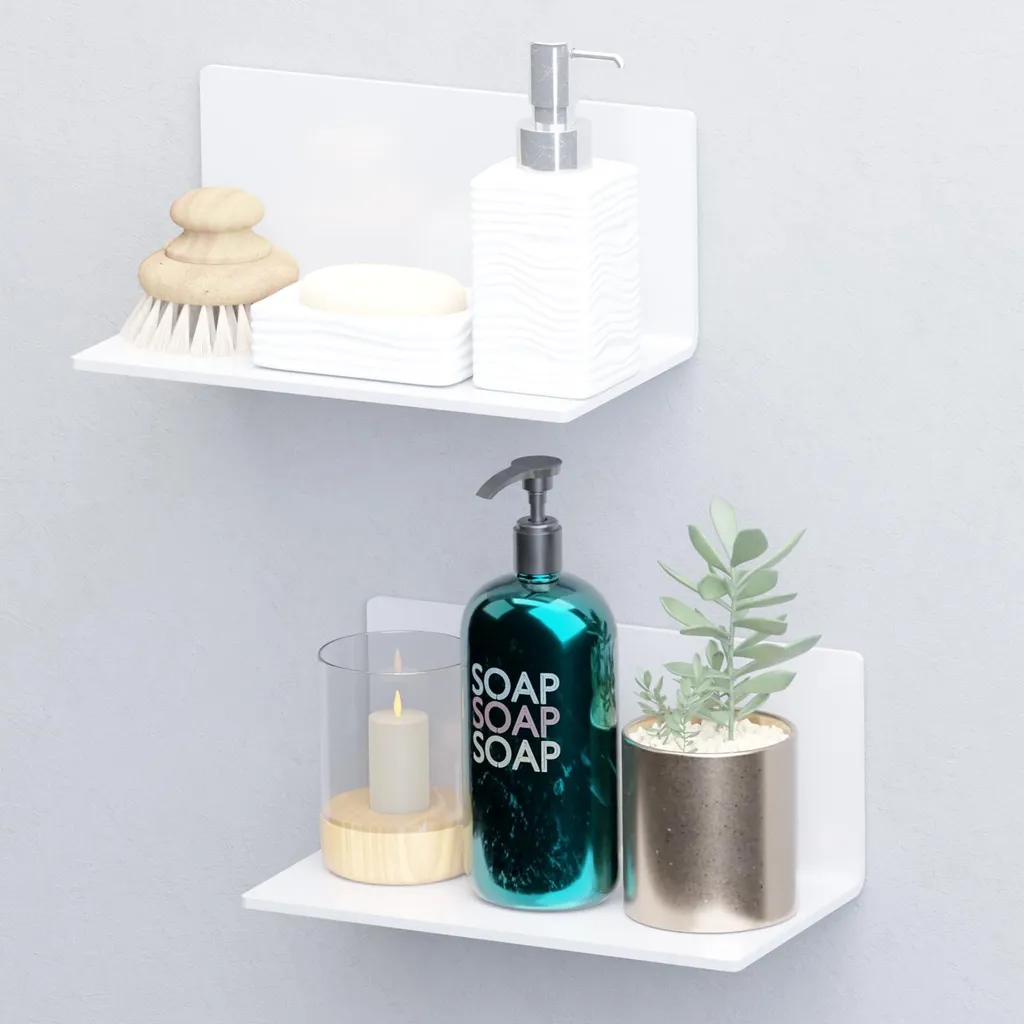 Étagère suspendue acrylique blanche sans trou lot de 2 supports de 20cm