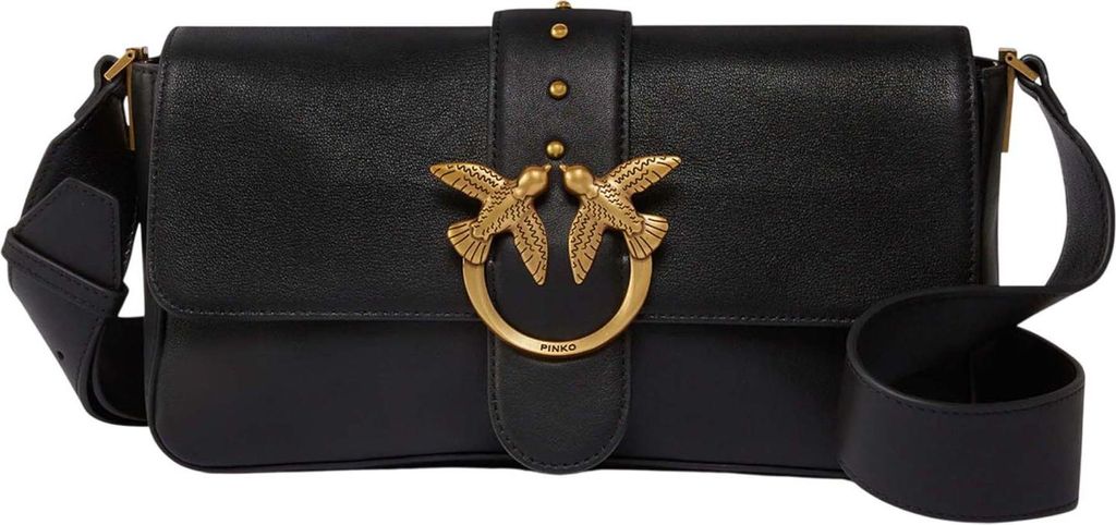 PINKO Umhängetasche Love One Classic Slouchy FL Nero - Antique Gold schwarz