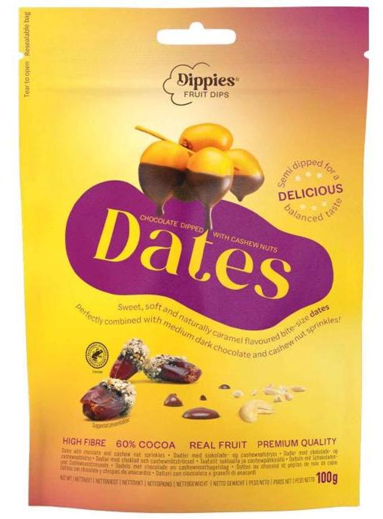 Dippies Fruit Dips Chocolate Dipped with Cashew Nuts Dates Produktbild 