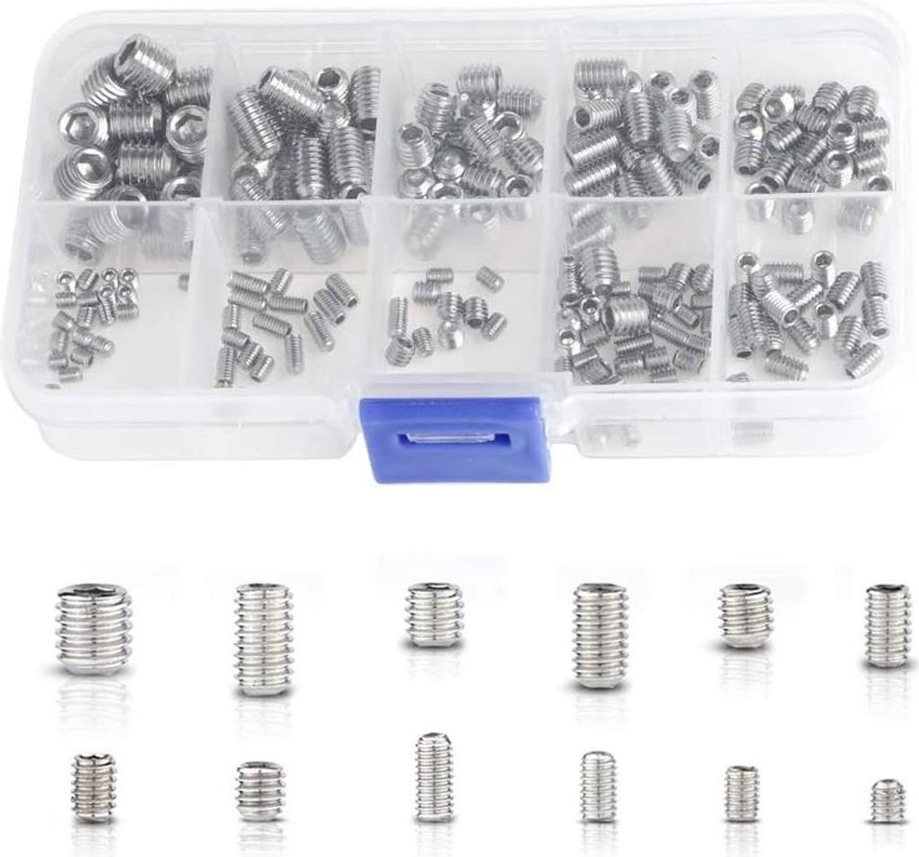 200-teiliges Sortiment an Innensechskantschrauben – Flachkopf, Sortimentssatz aus rostfreien Kopfschrauben M3, M4, M5, M6, M8 mit PP-Box, Innense...