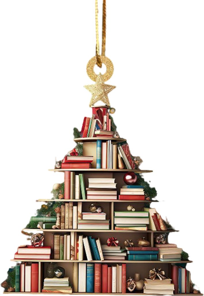 Weihnachtsbaum-Hängedekoration, Acryl, Baumform, Bücherregal-Anhänger, Buch gestapelt, Auto-Rückspiegel-Ornament für Baumdekoration