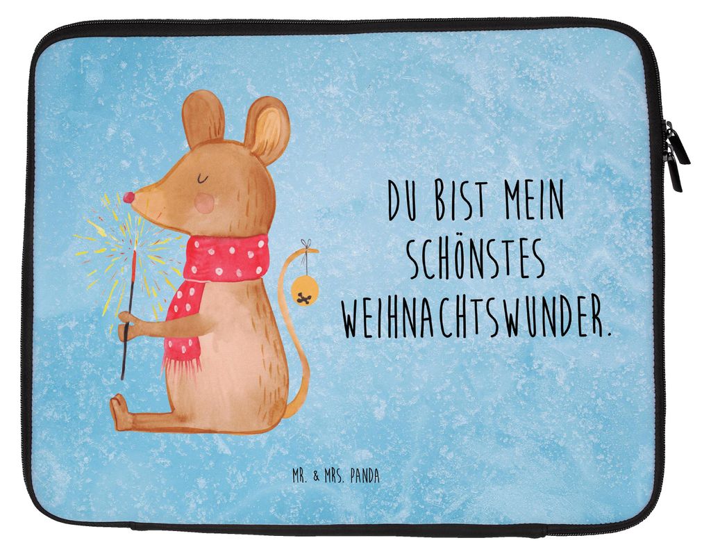 Mr. & Mrs. Panda Laptop Tasche Maus Weihnachten 20 x 28 cm - Eisblau - Geschenk, Sleeve, Notebook, Laptoptasche, Weihnachtsgruß, Notebooktasche, F...