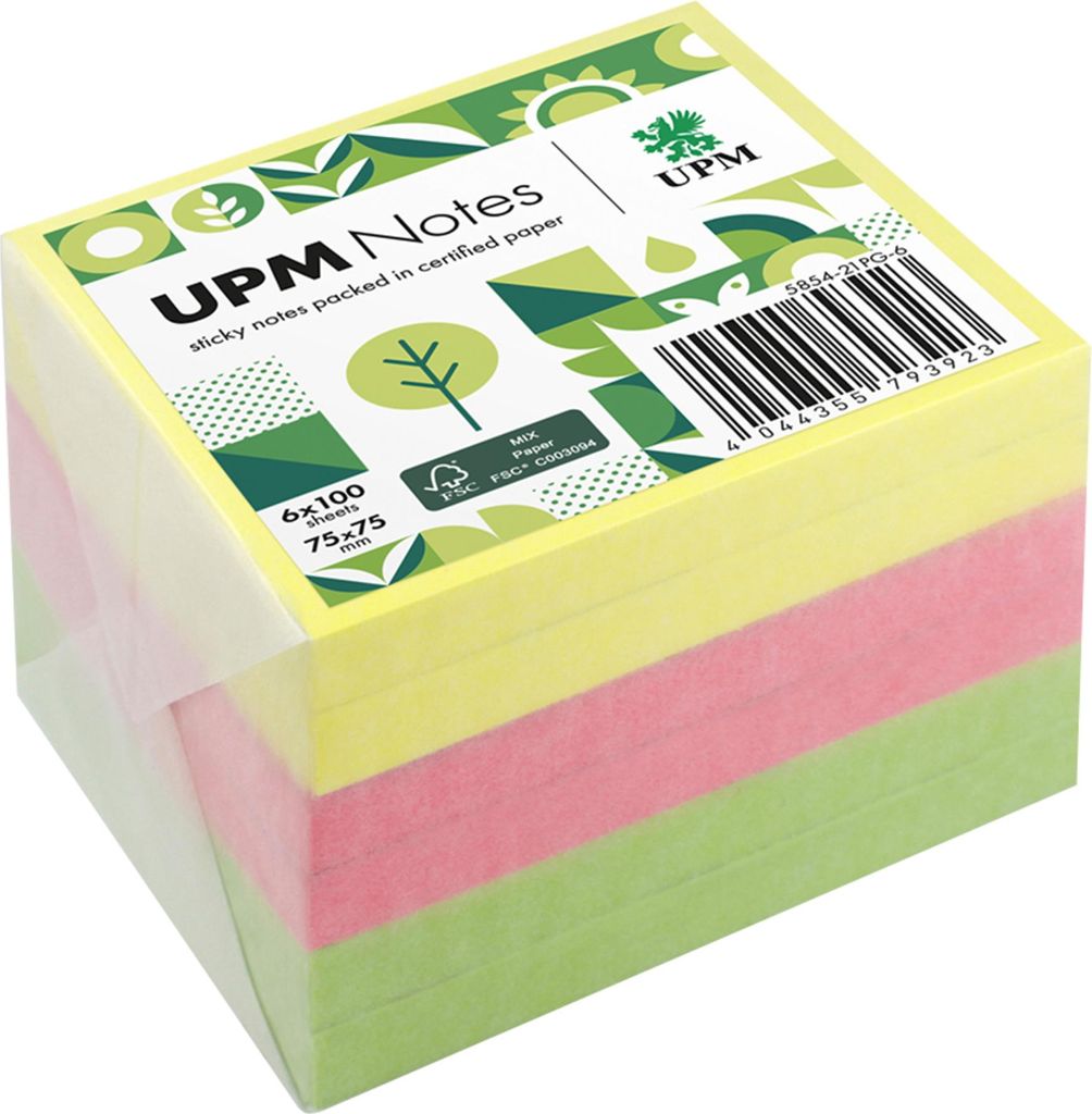 UPM Notes Haftnotiz 5854-21PG-6 Brillant 75x75mm 100Bl. sort. 6St.