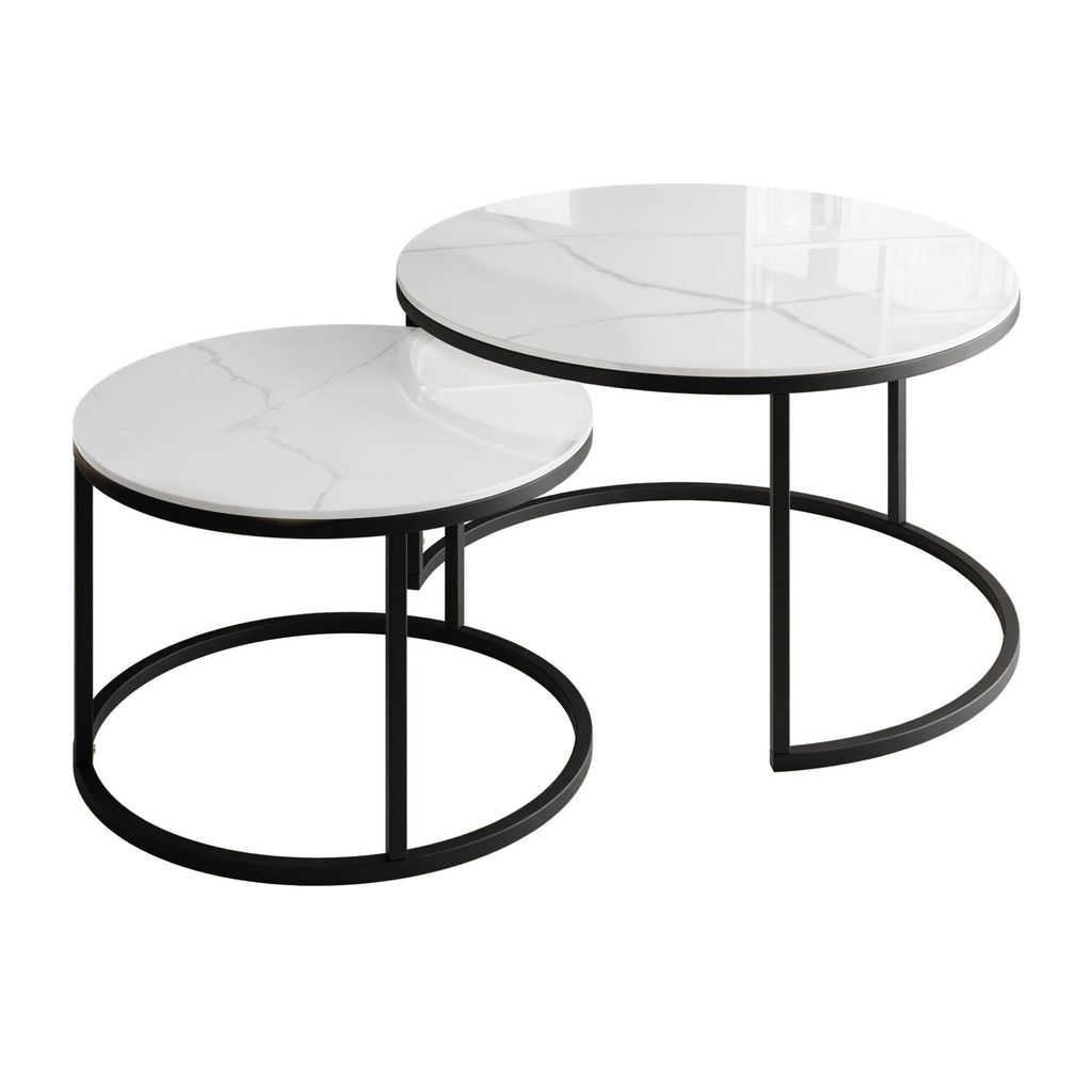 Runder Couchtisch SELAVI 2in1 Schwarz / Weiß Marmour Produktbild 