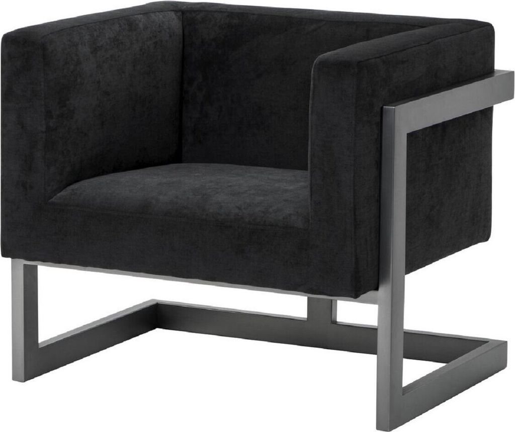 Casa Padrino Luxus Club Samt Sessel Schwarz / Bronze 86 x 70 x H. 74 cm - Luxus Qualität