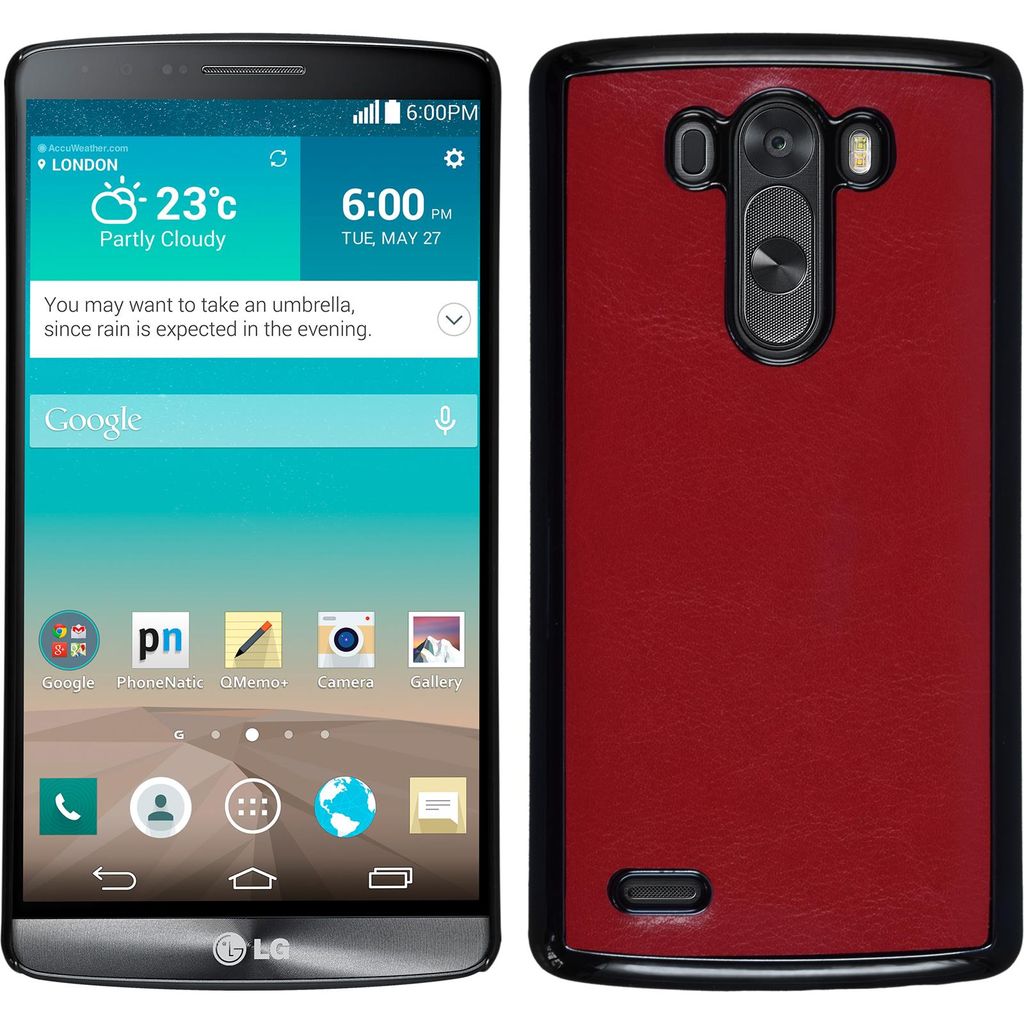 PhoneNatic Case kompatibel mit LG G3 - Hülle rot Lederoptik Hard-case + 2 Schutzfolien