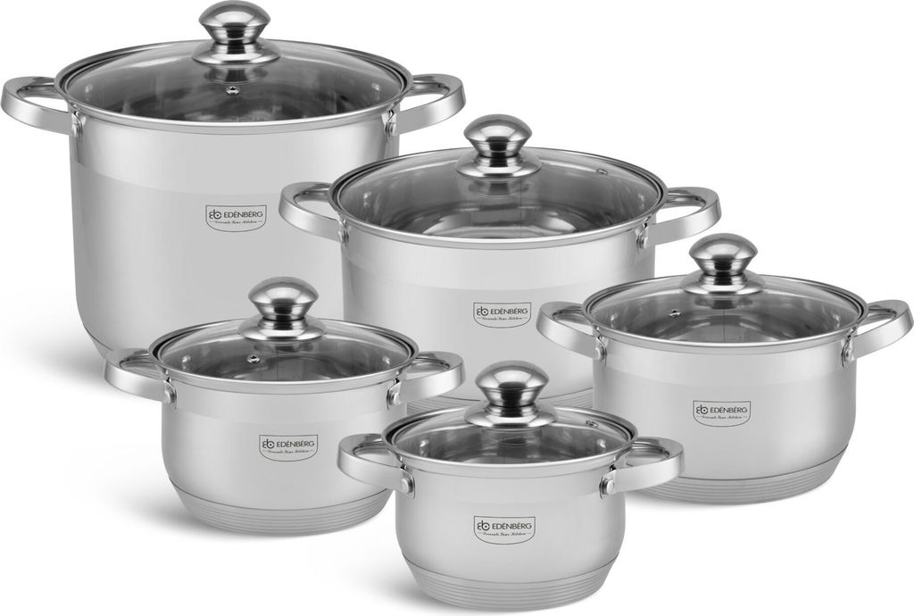 10-tlg Kochset mit topfsicherem Induktions,Gas,Halogen,Keramik Edelstahltopfset EDENBERG EB-4009