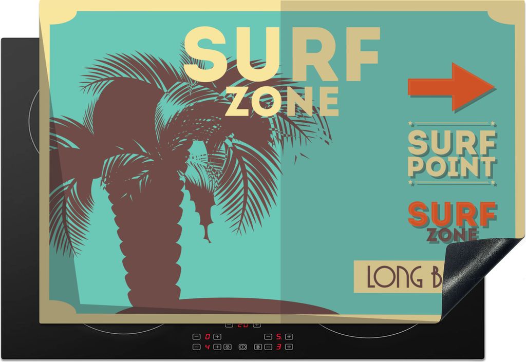 KitchenYeah Herdabdeckplatte Illustration "Surfzone" in Türkis , 76x51cm, Küche Deko, Glaskeramikfeld Herdabdeckung, Abdeckplatte fùr Kochfeld