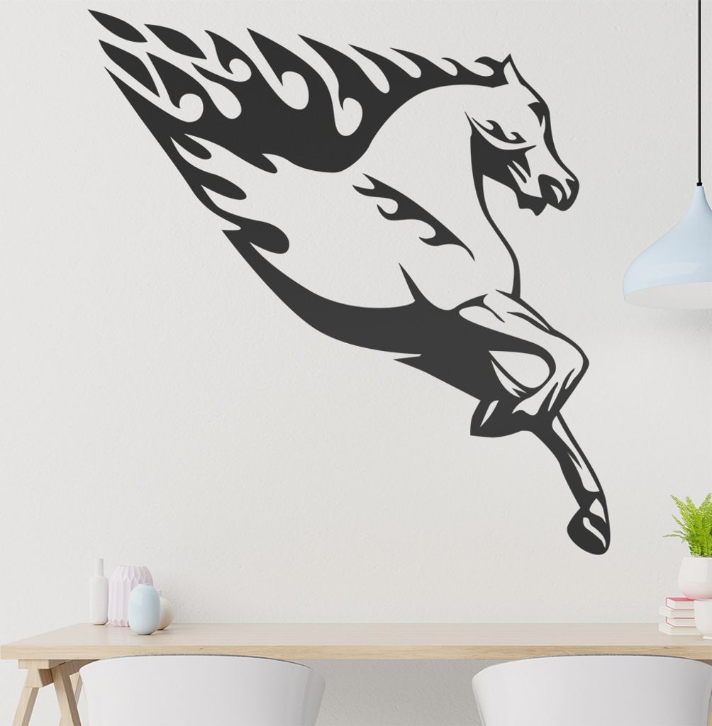Flammen Pferd Wandtattoo in 6 Größen - Wandaufkleber Wall Sticker - Dekoration, Küche, Wohnzimmer, Schlafzimmer, Badezimmer